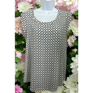 Pleione Blouse Size Small White Black Geometric Print Sleeveless Relaxed Fit Top